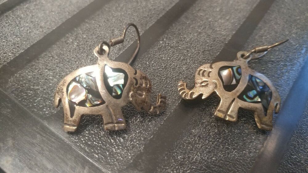 Elephant Abalone Hoop Earrings .925 Sterling Silver Hook Boho Chic Jewelry Gift